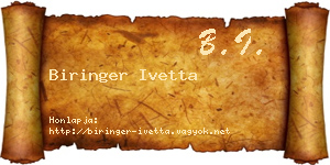 Biringer Ivetta névjegykártya